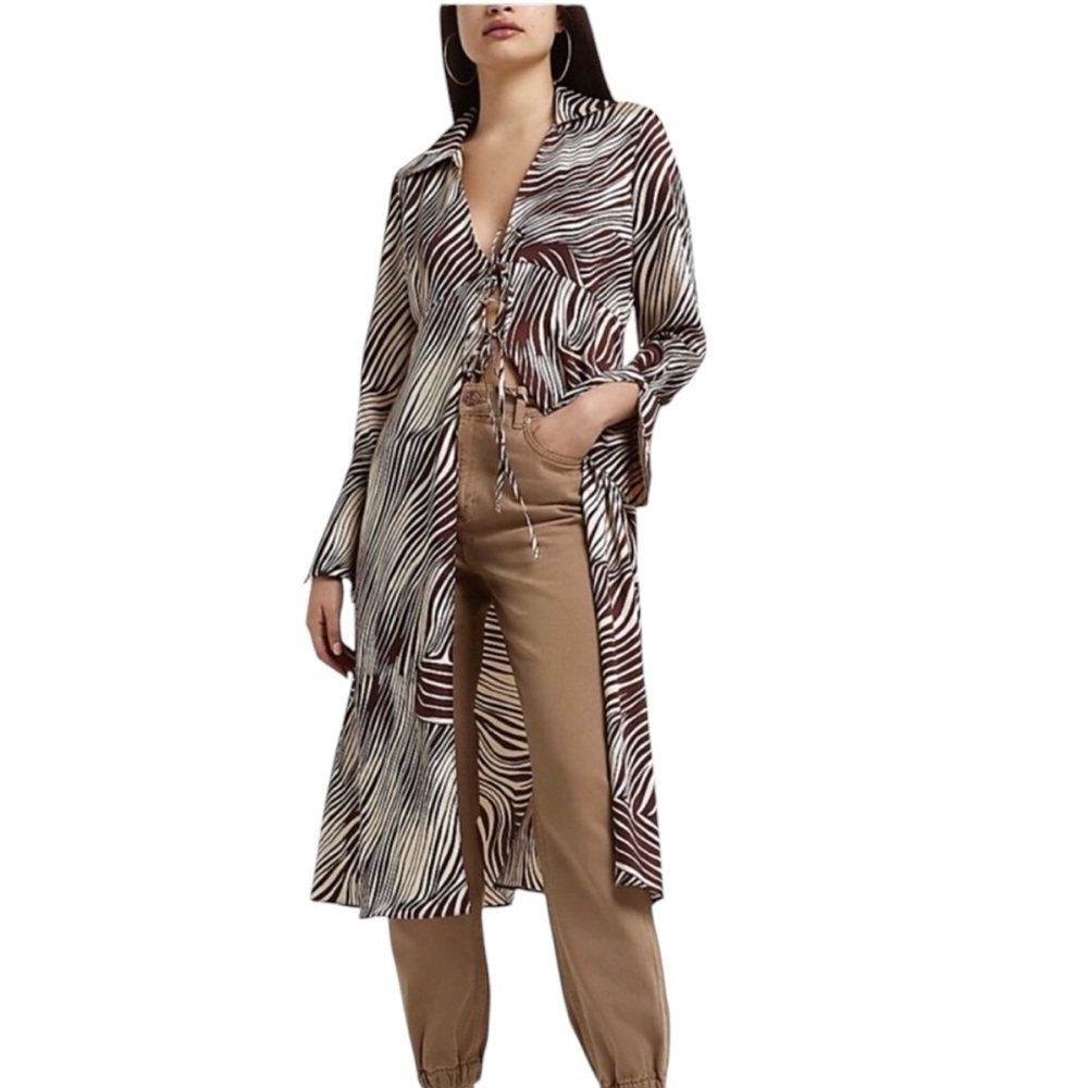 River Island Animal Print Long Sleeve Duster Size 6 NEW